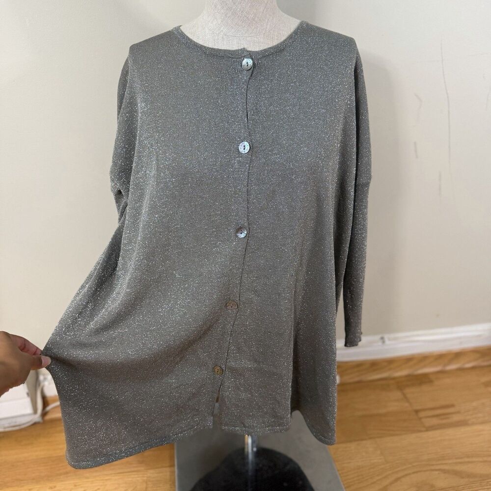 Bitte Kai Rand Silver Metallic Knit Button Up Cardigan XS Scandinavian Holiday